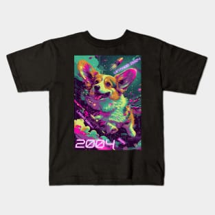 Vintage 2004 - 20 Year Old Funny Cyberpunk Corgi Dog 20th Birthday Gift Kids T-Shirt